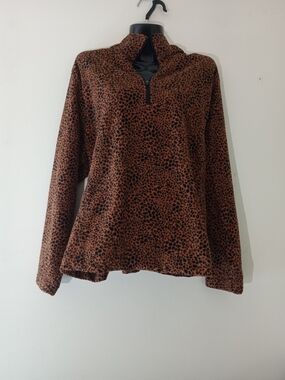 Lands' End Brown Leopard Quarter-Zip Fleece Pullover
